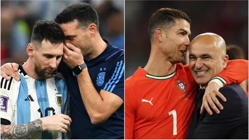 Lionel Scaloni, Lionel Messi (left) and Cristiano Ronaldo, Roberto Martinez (right)
