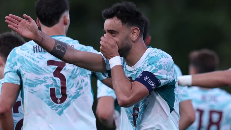 Bruno Fernandes #8 of Portugal celebrates after scoring