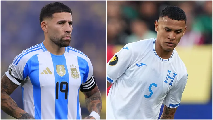 Nicolas Otamendi of Argentina and Kervin Arriaga of Honduras.