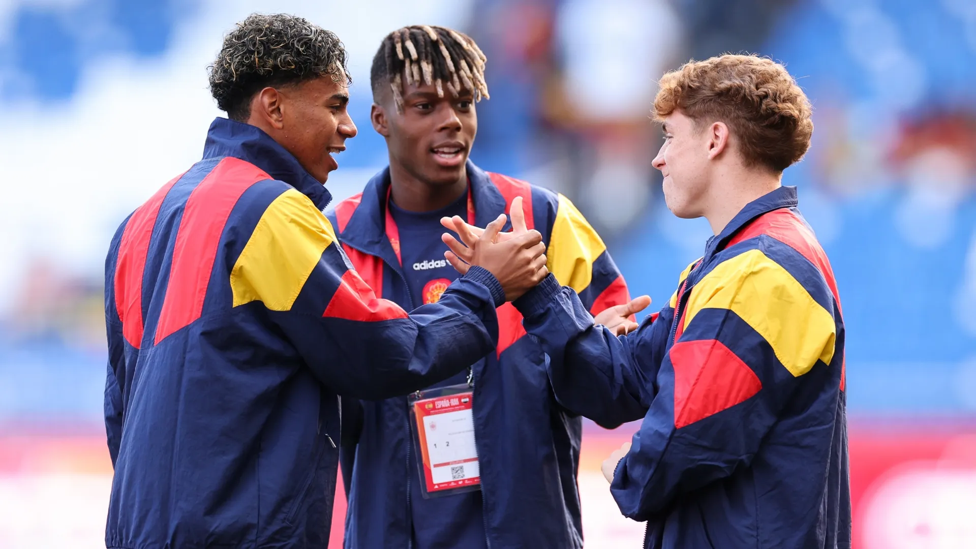 Lamine Yamal, Nico Williams and Victor Munoz of Spain.