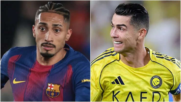 Raphinha of FC Barcelona and Cristiano Ronaldo of Al Nassr.