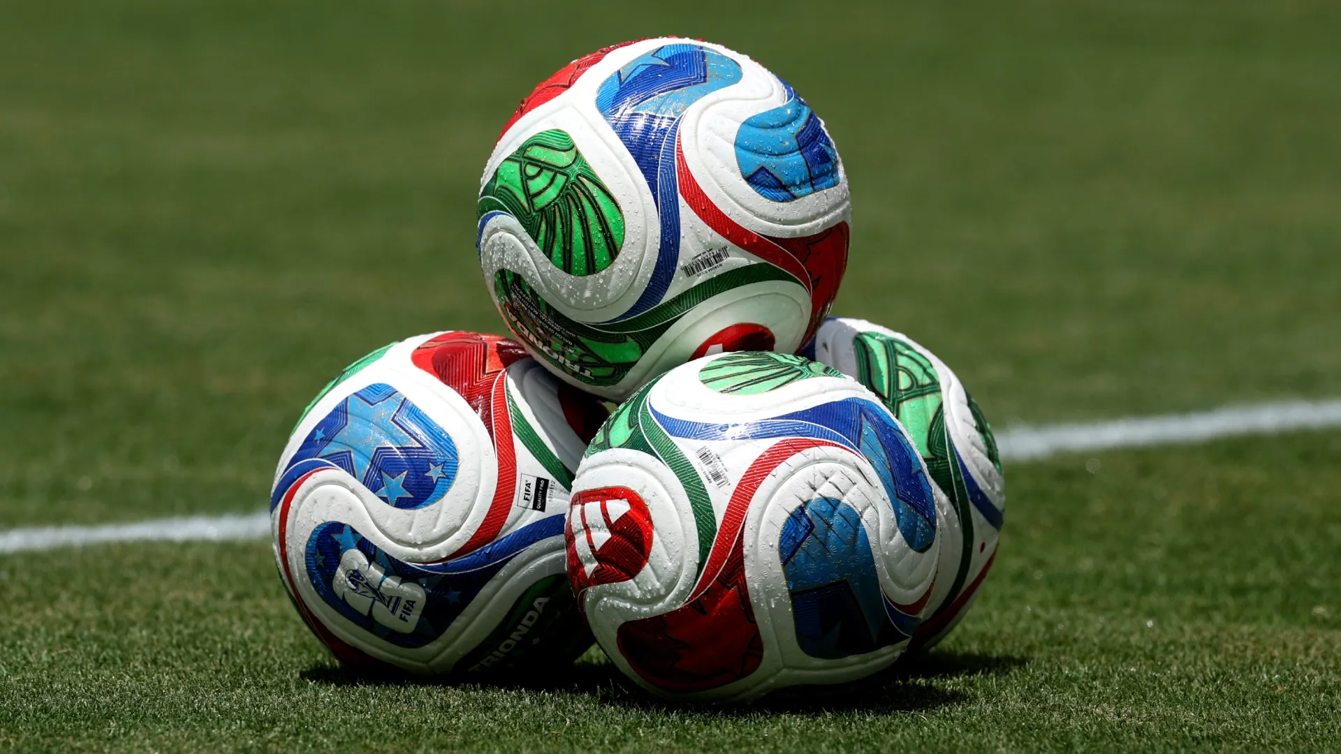 A detailed view of adidas TRIONDA FIFA World Cup match balls.