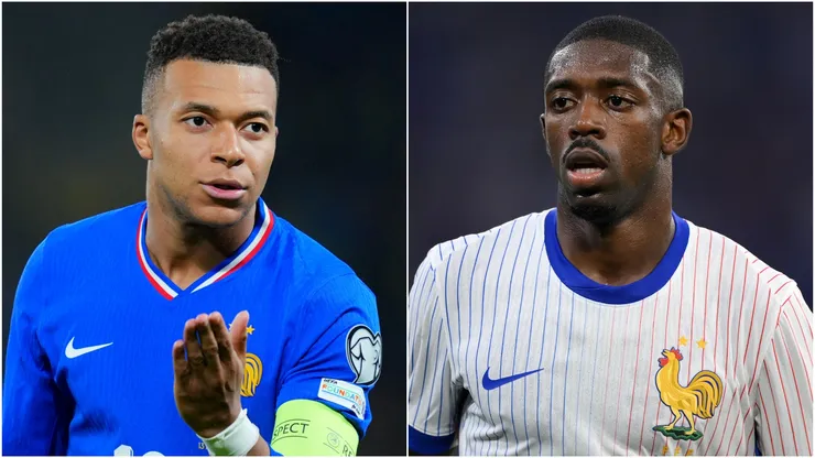 Kylian Mbappe (L) and Ousmane Dembele (R) of France.