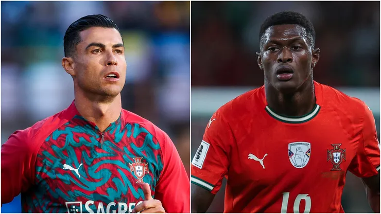 Cristiano Ronaldo (L) and Nuno Mendes (R) of Portugal.
