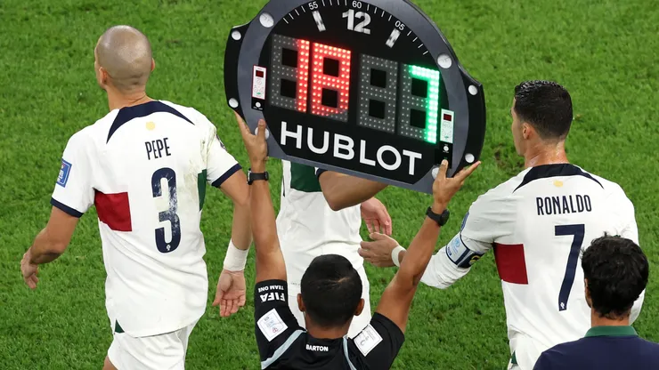 Cristiano Ronaldo of Portugal gets subbed on.