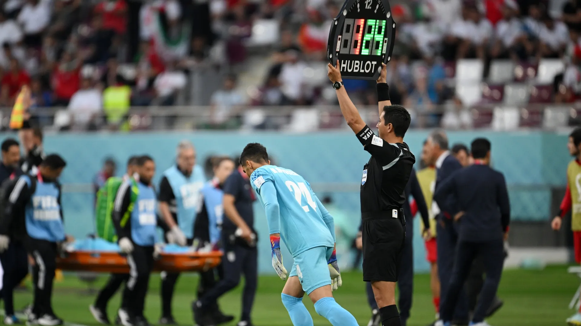 Hossein Hosseini of IR Iran is brought in for Alireza Beiranvand against England due to a concussion.