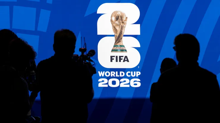 A general view of FIFA World Cup 2026 signage as media members tour Kansas City Stadium