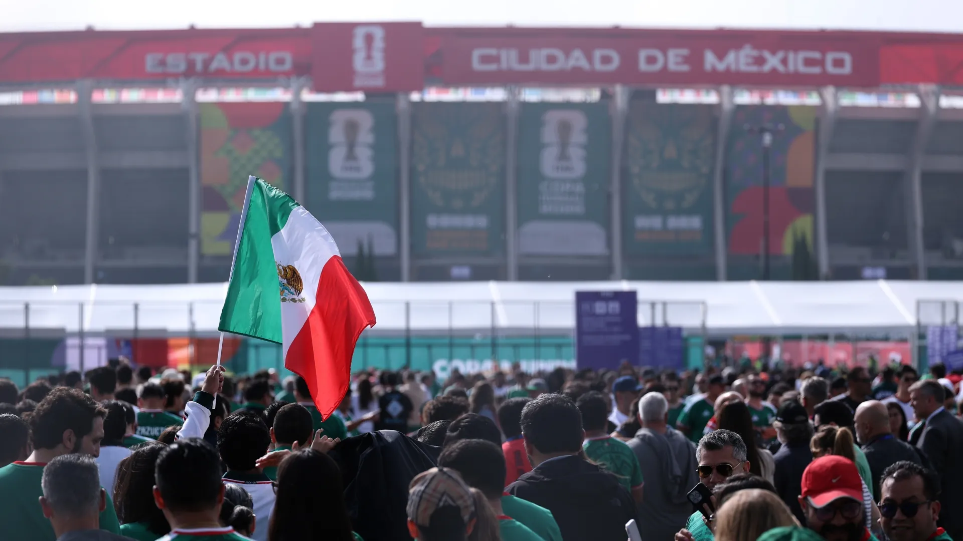 Fans arrive before the FIFA World Cup 2026 inauguration game between Mexico and South Africa.