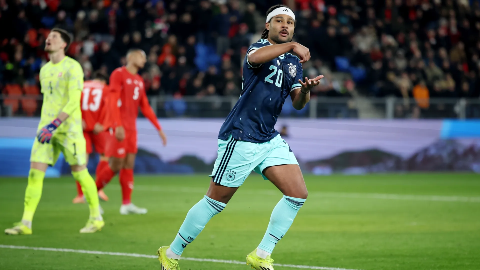 Serge Gnabry celebrates a goal for Germany. (Getty Images)
