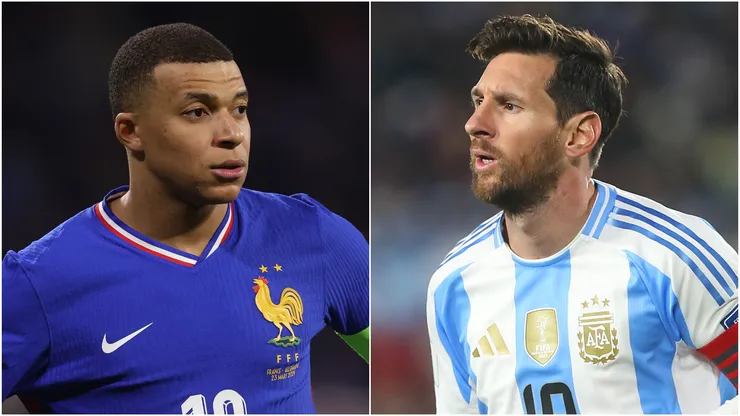 Kylian Mbappe (L) of France and Lionel Messi (R) of Argentina.
