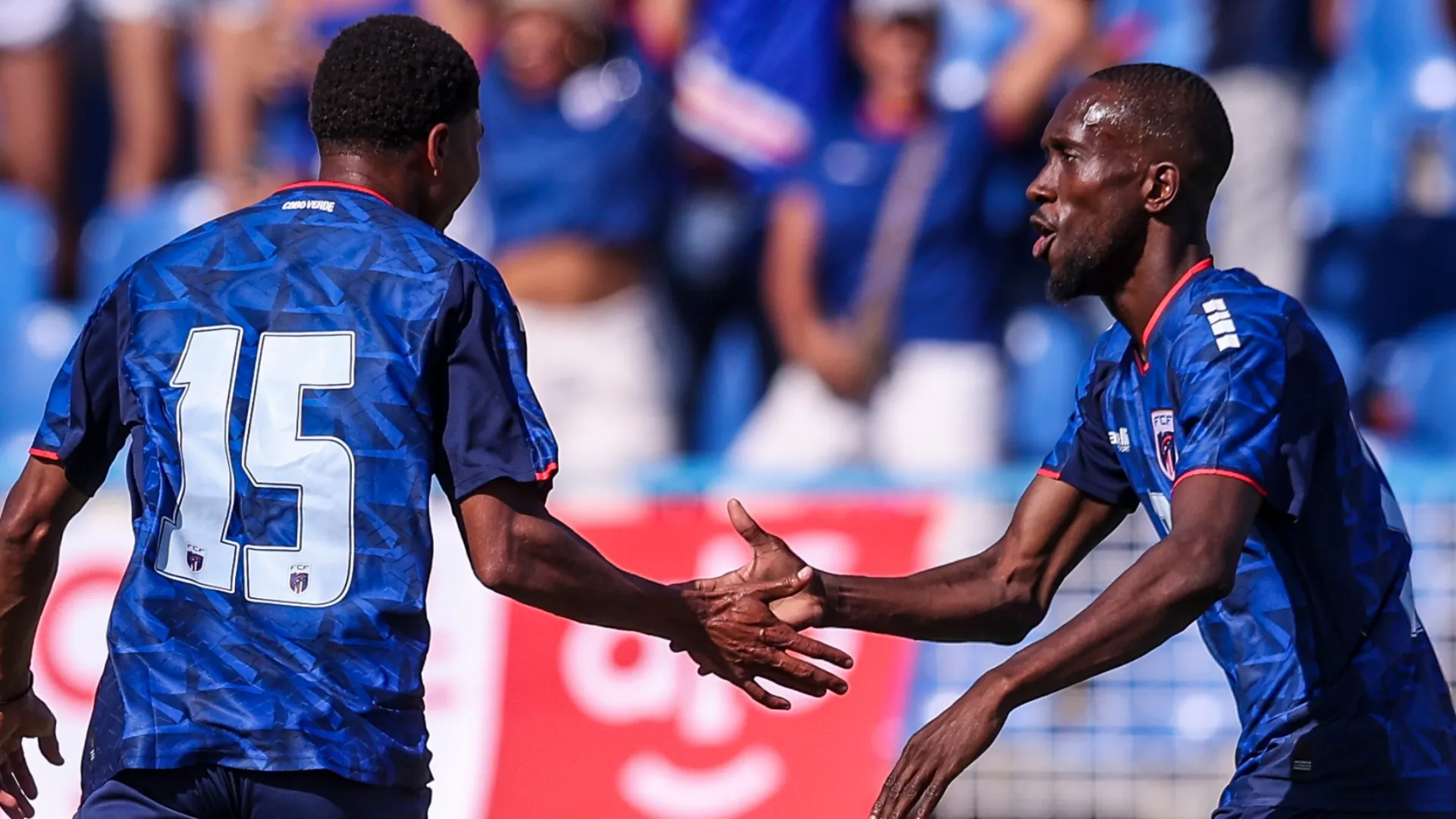 Laros Duarte of Cabo Verde celebrates scoring a goal.
