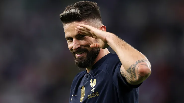 Olivier Giroud of France celebrates after scoring
