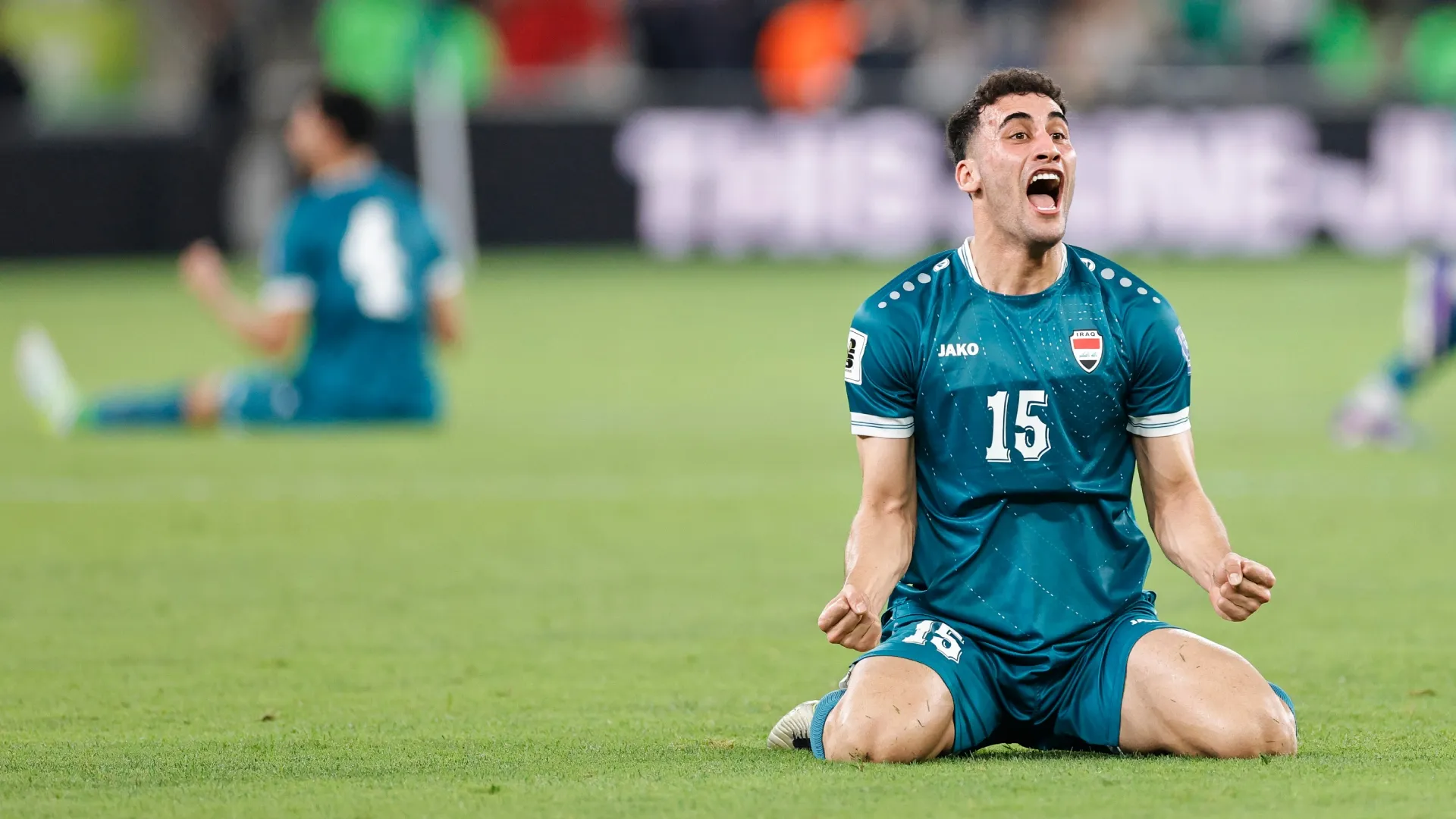Zaid Ismael of Iraq celebrates after qualifying to the 2026 World Cup.