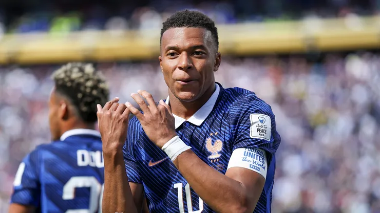 Kylian Mbappe #10 of France celebrating.