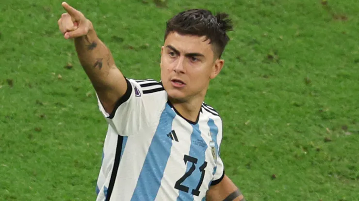 Paulo Dybala of Argentina celebrates scoring a goal.