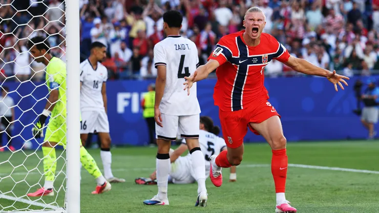 Erling Haaland celebrates a goal for Norway.