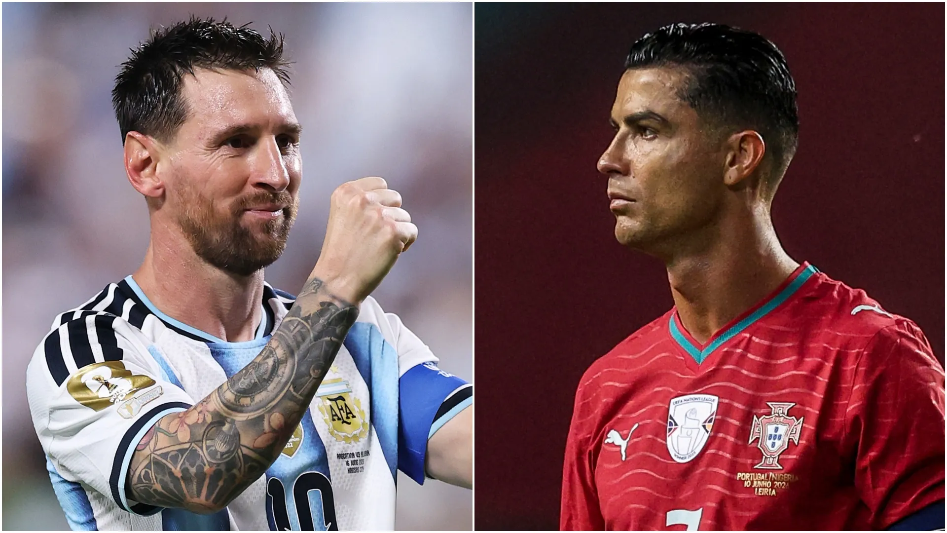 Lionel Messi #10 of Argentina and Cristiano Ronaldo of Portugal.