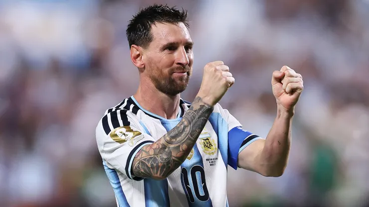 Lionel Messi celebrates a goal for Argentina.
