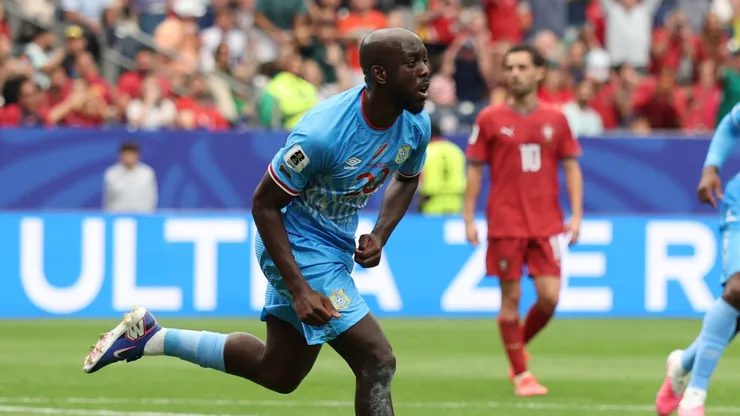 Yoane Wissa of Congo DR celebrates after scoring against Portugal.