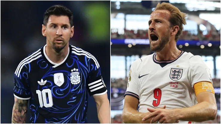Lionel Messi (L) of Argentina and Harry Kane (R) of England.