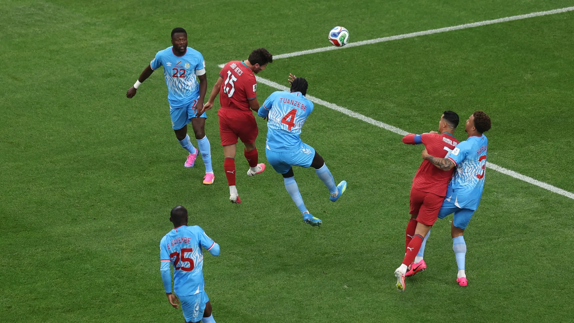 Joao Neves #15 of Portugal scores against DR Congo.