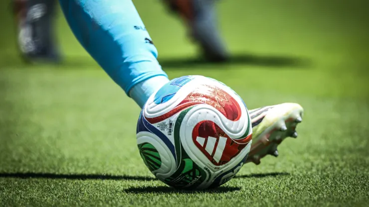 A detailed view of a player shooting the ball during the FIFA World Cup 2026