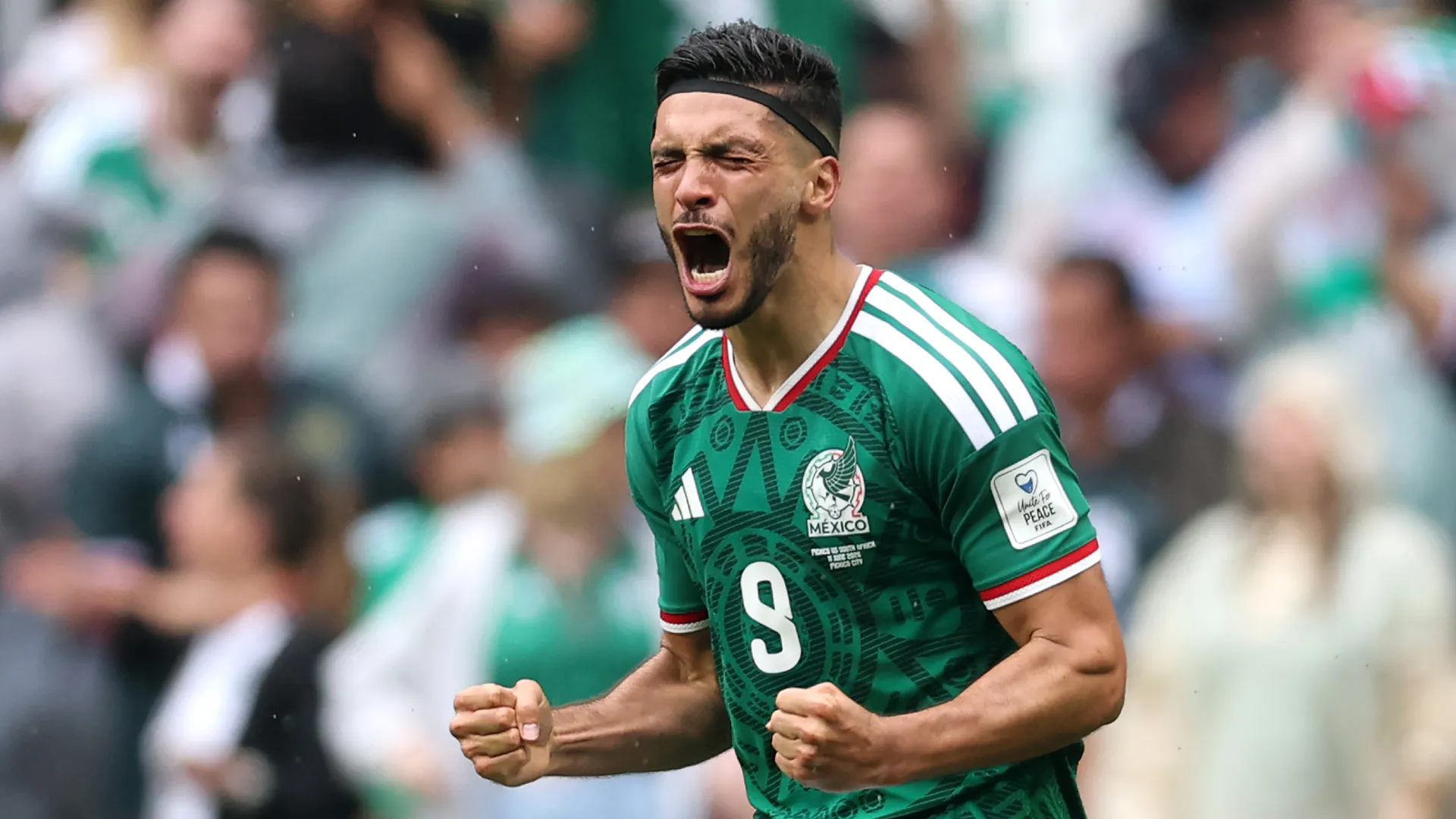 Raul Jimenez celebrates a goal for Mexico. (Getty Images)
