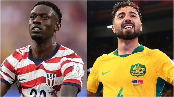 Folarin Balogun #20 of USMNT and Jacob Italiano #4 of Australia.