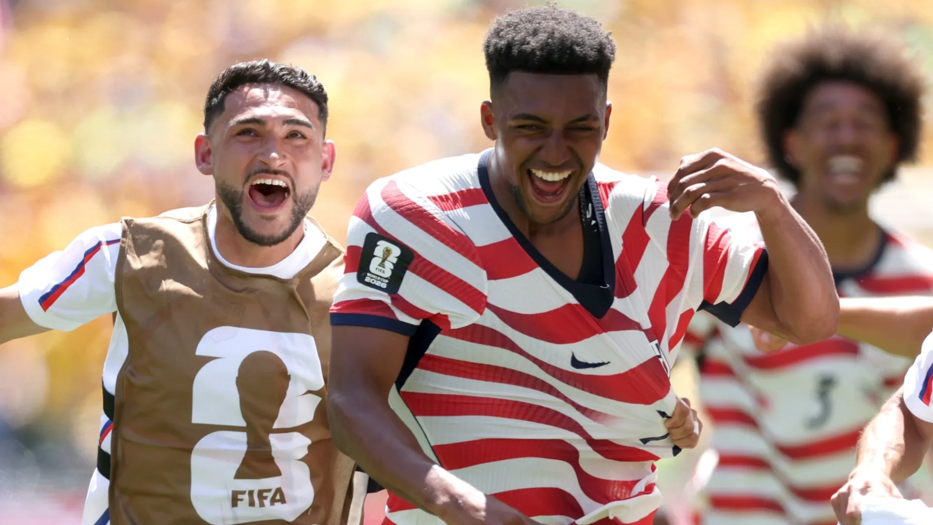 Alex Freeman #16 of the United States celebrates scoring a goal.