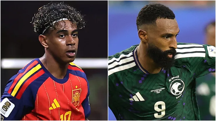 Lamine Yamal #19 of Spain and Feras Al-Buraikan #9 of Saudi Arabia.