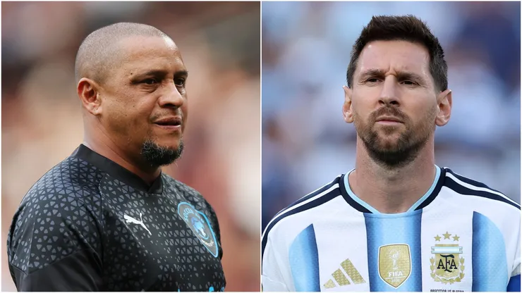 Brazil icon Roberto Carlos (L) and Lionel Messi (R) of Argentina.