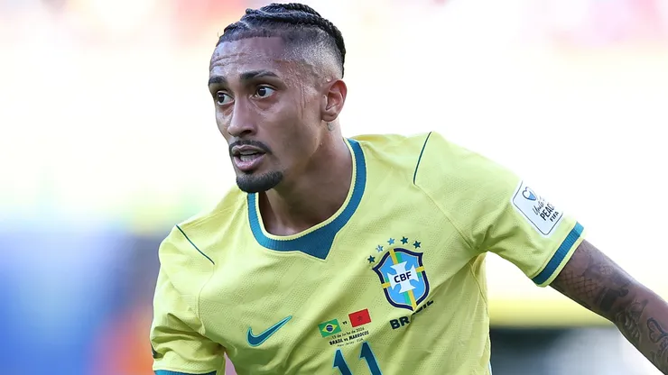 Raphinha #11 of Brazil looks on during the FIFA World Cup 2026 Group C match.
