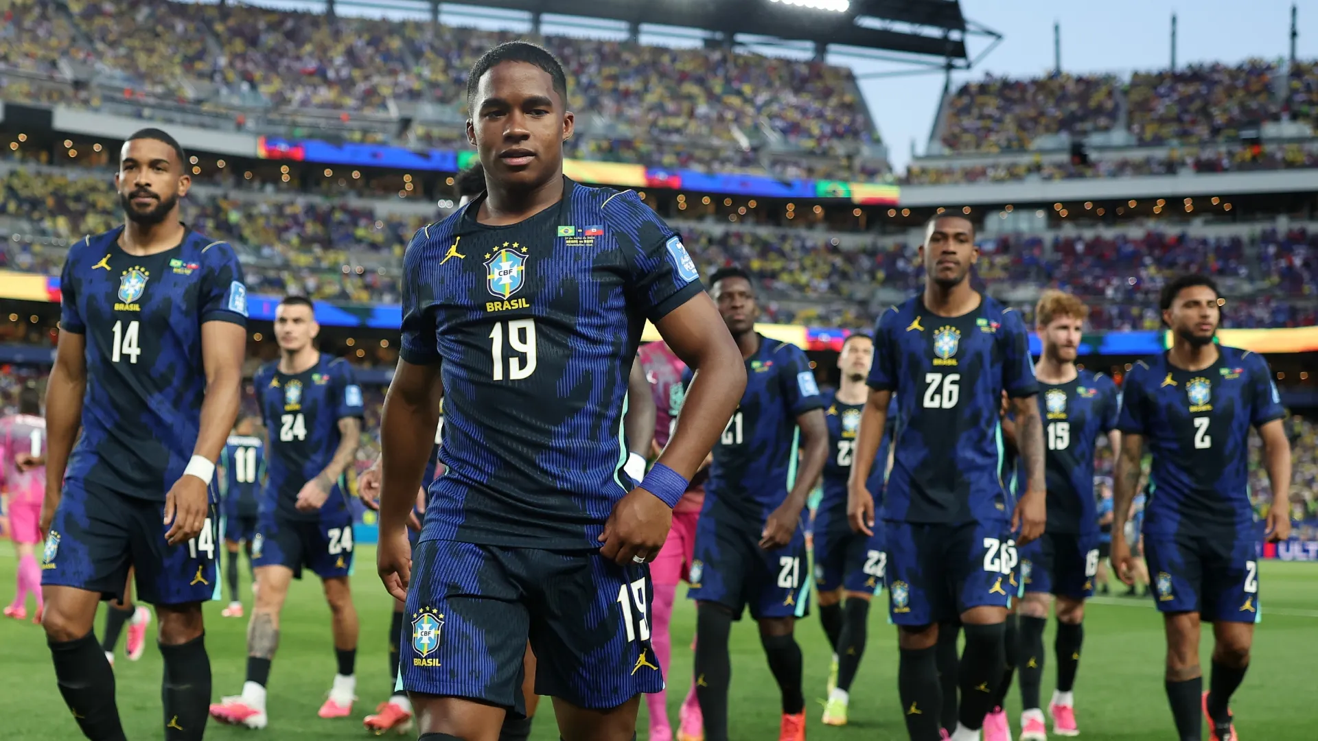 Endrick #19 of Brazil after the Haiti game.