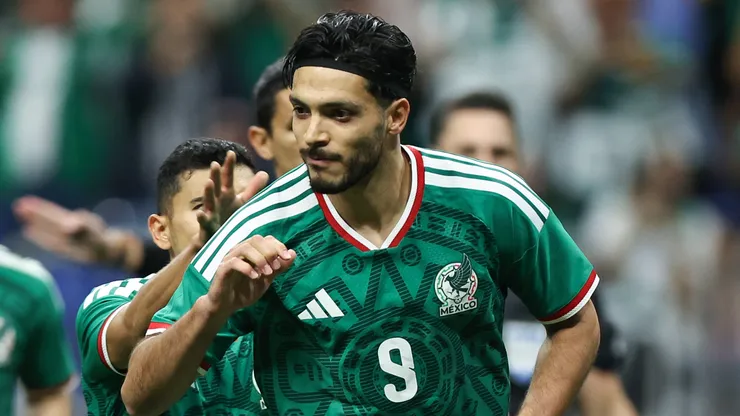 Raul Jimenez #9 of Mexico celebrating.