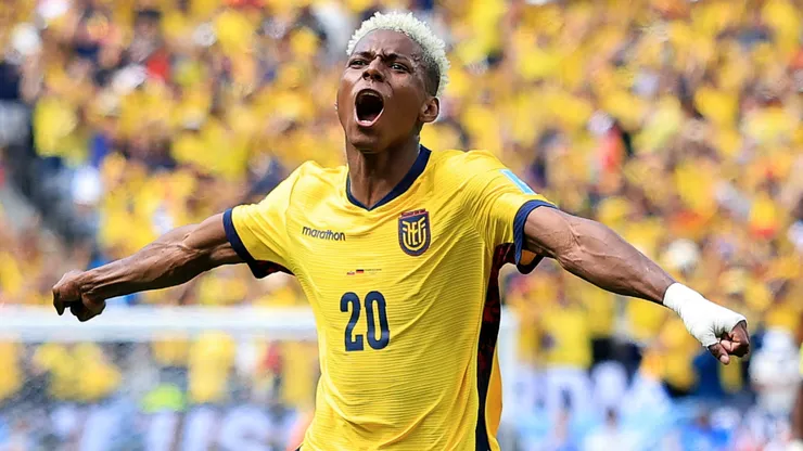 Nilson Angulo #20 of Ecuador celebrates scoring a goal.