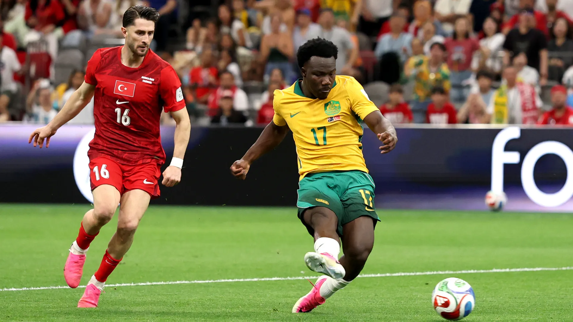 Nestory Irankunda scores aganst Turkiye at the 2026 World Cup. (Getty Images)