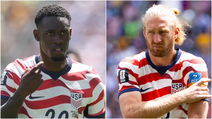 Folarin Balogun (L) and Tim Ream (R) of the United States.