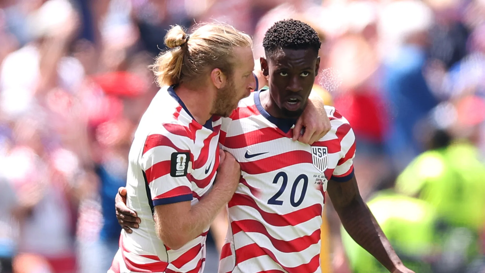 Tim Ream #13 and Folarin Balogun #20 of the United States.