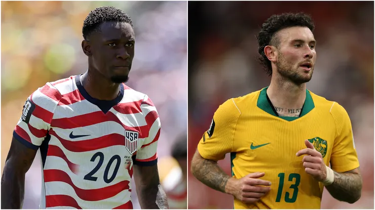 Folarin Balogun of the USMNT and Aiden O'Neill of Australia.