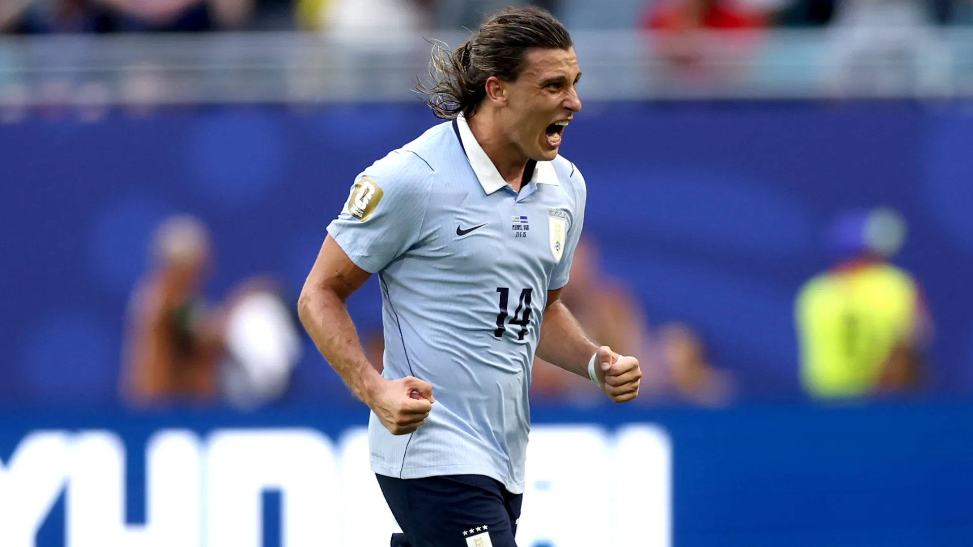 Agustin Canobbio celebrates a goal for Uruguay. (Getty Images)