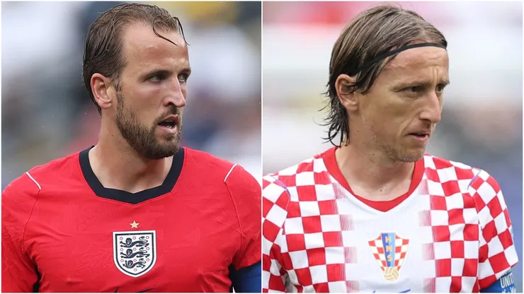 Harry Kane #9 of England and Luka Modric #10 of Croatia.