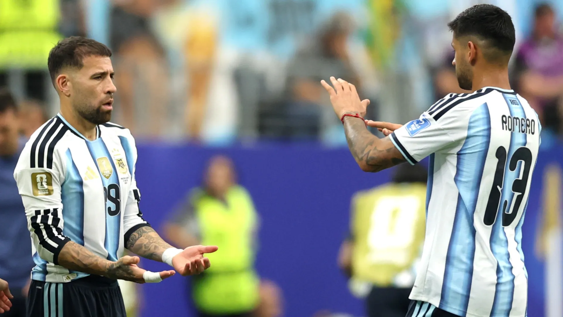 Nicolas Otamendi #19 of Argentina comes on as a substitution replacing Cristian Romero #13.