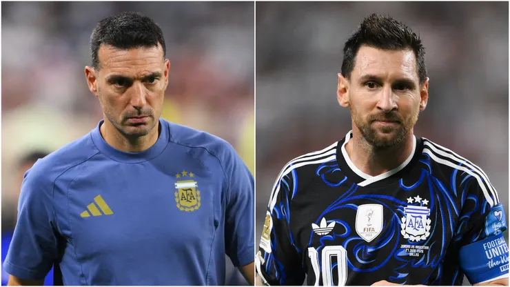 Head coach Lionel Scaloni (L) and Lionel Messi (R) of Argentina.