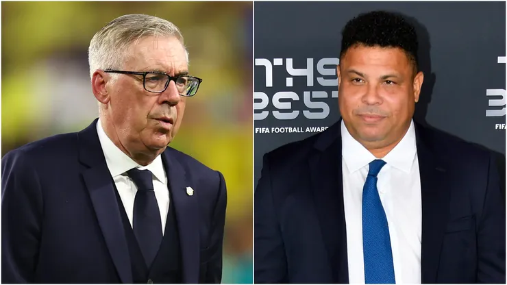 Carlo Ancelotti (L), Head Coach of Brazil, and legend Ronaldo Nazario (R).