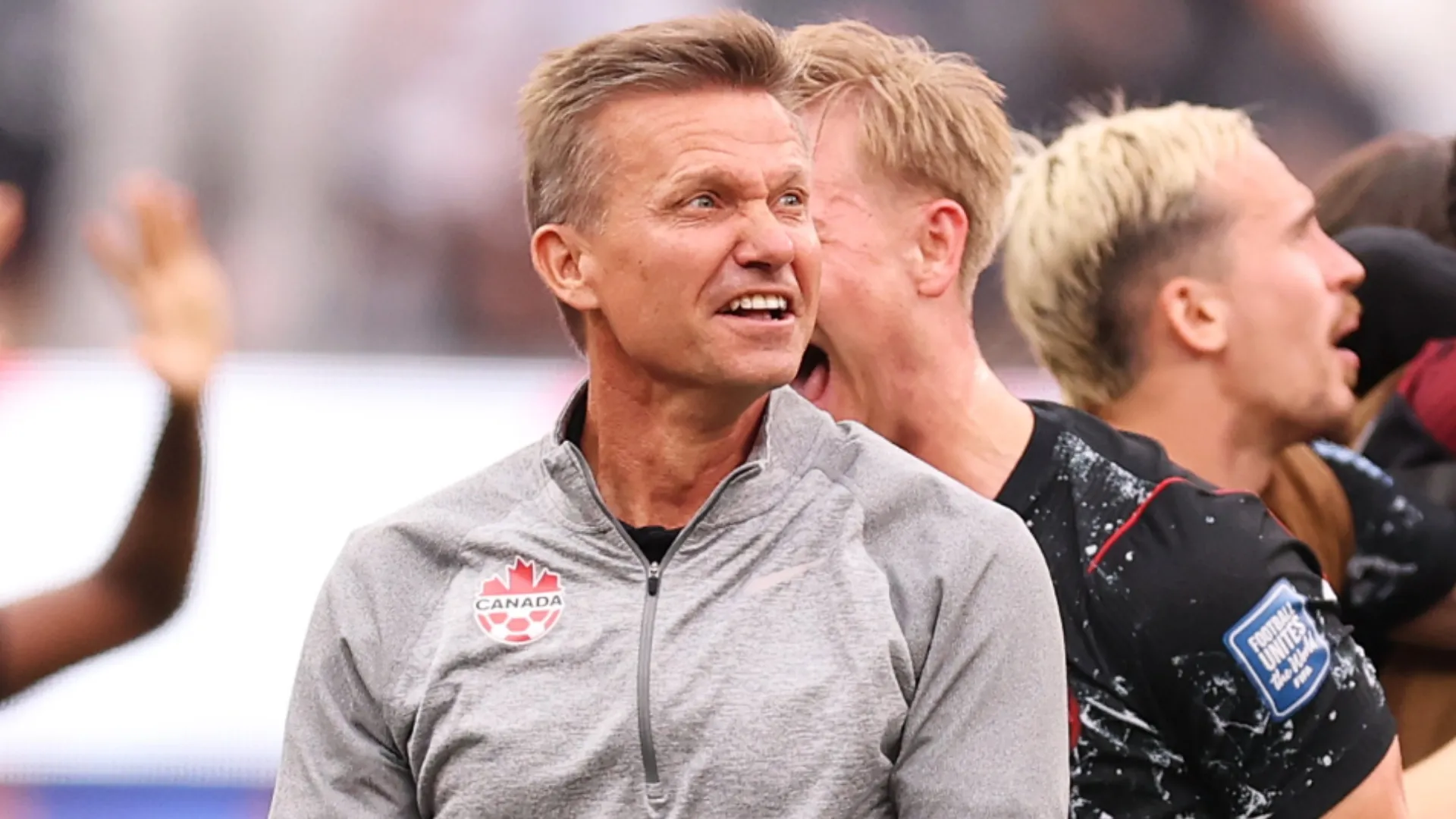 Jesse Marsch, Head Coach of Canada, celebrates their win.