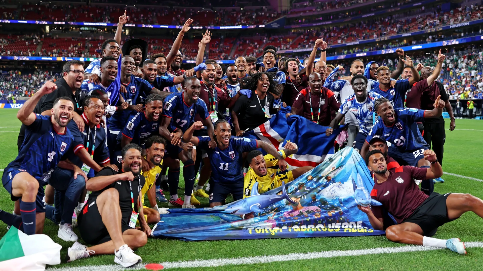 Cabo Verde players celebrate after the 0-0 draw against Saudi Arabia.