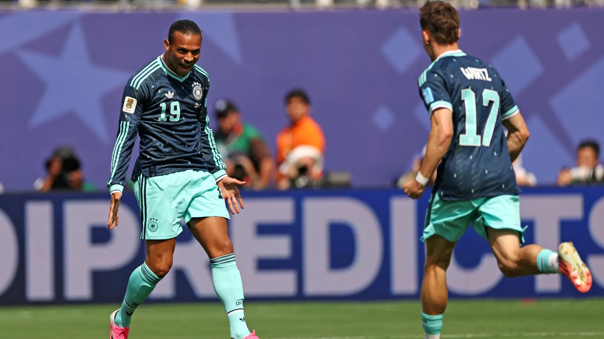 Leroy Sane celebrates a goal for gERMANY. (Getty Images)