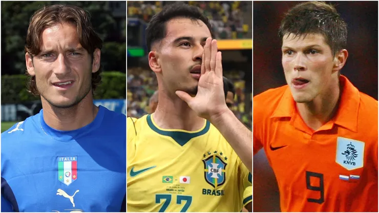 Francesco Totti of Italy, Gabriel Martinelli #22 of Brazil and Klass Jan Huntelaar of the Netherlands.
