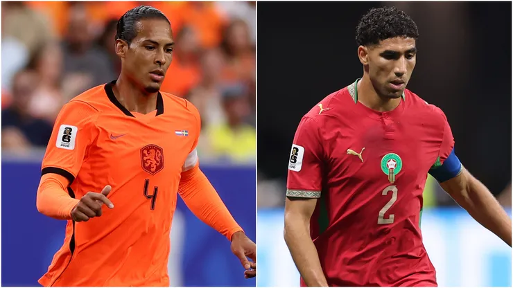 Virgil van Dijk of the Netherlands and Achraf Hakimi of Morocco.