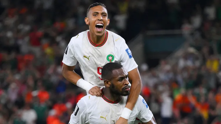 Issa Diop #14 of Morocco celebrates a goal.